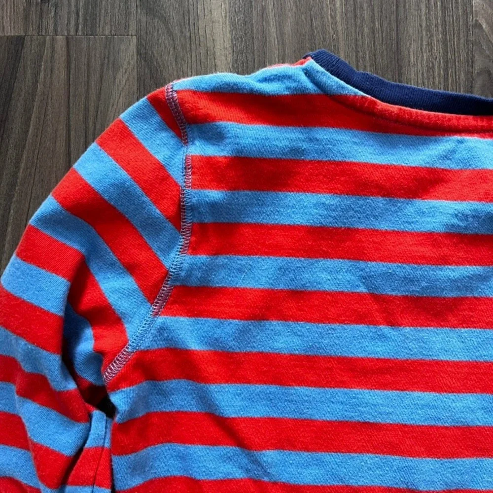 Boden Cotton Striped Crew Neck Long Sleeve Tee Blue Red Stripes size 8-9Y 134cm‎